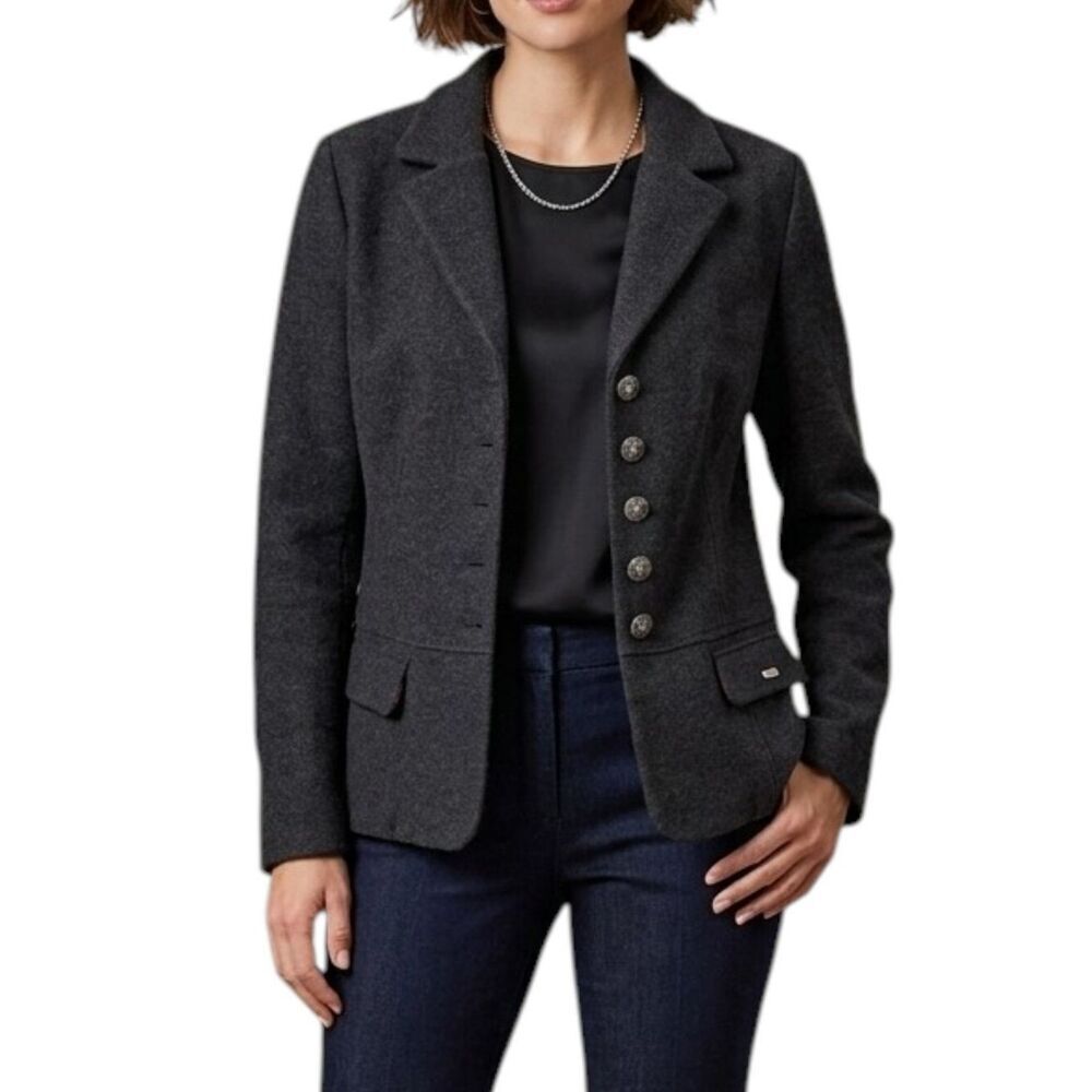 Geiger Austria Boiled Wool Blazer Jacket Charcoal Silver Button Floral 48 XL